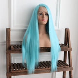Yeknu  Blue Wig Long Straight Synthetic Lace Front Wigs for Women Ready to Wear Long Silk Straight Wig Cosplay Party Light Blue Hair