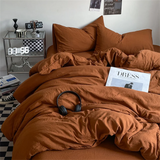 Yeknu  Thick Pure Brushed Bed Sheets, Duvet Cover Set, Four Piece Bedding Set Bed Sheet, Fully Enclosed for Home Gift