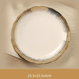 Yeknu  1pc Nordic gold dot wavy ceramic retro luxury high-end household hotel restaurant kitchen supplies dim sum steak dinner plate