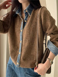 Yeknu  Knitted Autumn Cardigan Women Denim Patchwork Fashion Ladies Cardigans Korean Style Loose Casual Woman Sweater Coats