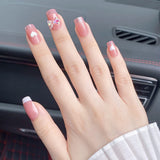 Yeknu  24Pcs Nude Pink False Nail Short Round Style Girl Nail Art Patch Stick on Finger Fake Nail Nude Color Warm Summer false nail