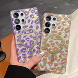 Yeknu  Leopard Clear Case For Samsung Galaxy S25 S24 Ultra Plus S24FE S25edge For Magesafe Magnetic Wireless Charge PC+TPU Back Cover
