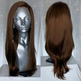 Yeknu  Long Wavy Dark Brown Synthetic Lace Front Wigs for Women Free Part Layered Cut Natural Wave Brunette Colored 13X4 Wigs Daily Use