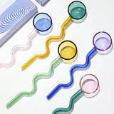 Yeknu  Colored Glass Spoon Creative Wave Handle Milk Dessert Spoon Long Handle Coffee Stirrer GIfts Box Set
