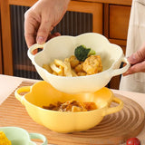 Yeknu  1pc Nordic Creative Ceramic Double Ear Lace Shape Bowl 650ML Household Cream Style Tableware Fruit Salad Soaked Noodle Soup Bowl