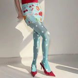 Yeknu  Y2K Polka Dot Stockings Women Tights With Polka Dot Print Summer 30D Ultra-thin Translucent Spicy Girl Sheer Pantyhose
