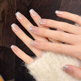 Yeknu  10pcs French Diamond Silk Handmade Press on Nails Cat's Eye Full Coverage Nail Tips for Women&Girl Removable Wearable Fake Nail