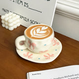 Yeknu 1Set Asymmetrical Hand-Kneaded Bow Coffee Cup and Saucer, Niche Design Bow Coffee Cup and Saucer, Exquisite High-End Coffee Cup, Suitable for Home Decoration, Breakfast Milk Bread, Afternoon Tea Coffee Cake, Party Cup a