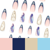 Yeknu  24PCS 3D Gold Embossed Press on Nail French Crocodile-Print Gradient Ombre Fake Nail Short Almond Nail for Women&Girl False Nail