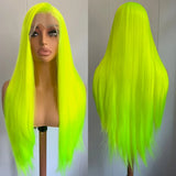 Yeknu  Neon Green Long Silky Straight Synthetic Lace Front Wigs for Women Free Part Solid Neon Green Hair 13X4 Lace Frontal Party Use