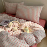 Yeknu Nordic Bedding Set Pure Cotton Striped Duvet Cover Set Soft Flat Sheet Single Queen Size Double Bed Sheet Set For Bedroom Decor