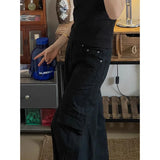 Yeknu  American Vintage Style High Waist Brown Jeans Pants Summer Women's Baggy Y2K Wide Leg Denim Trouser Female Clothes