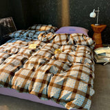 Yeknu High Quality Beauty Bedding Set Plaid Duvet Cover Bed Sheet Set With Pillowcases Adult Dormitory Queen Size Winter Home Decor