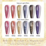 Yeknu  Gold Reflective Moonlight Gel Nail Polish Cat Magnetic Aurora Spar Glitter Semi-Permanant Varnish Nail Art Magnetic
