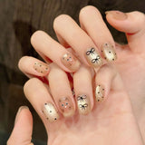 Yeknu  10pcs Handmade Cute Short Press on Nails Black Dot Bow Design Cat Eye Fake Nails Wearable Detachable Sweet Girls False Nails