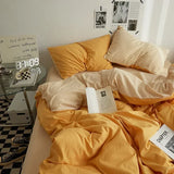 Yeknu  High Quality  Solid Color Double Washed Cotton Bedding 4 Pieces Set Student Dormitory Bed Linen Duvet Set Bed Suit