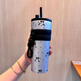 Yeknu  710ml Fashion Flower Stainless Steel 316 Vacuum Flask With Straw Leak-Proof Coffee Tea Cold Drink Car Thermos Mug Travel Tumbler