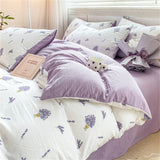 Yeknu  Textiles Soft Four-piece Bedding Set Pillowcase Purple Washed Cotton Flower Duvet Cover for Children Women Men Bed Sheet