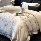 Yeknu High Precision Satin Jacquard Egyptian Cotton Soft Silky Bedding Set Flowers Duvet Cover Set Bed Sheet/Fitted Sheet Pillowcases