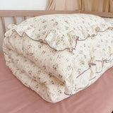 Yeknu INS Princess Ruffle Edge Gauze 100% Cotton Pillow Case Breathable Duvet Cover Without Filler 3PCS Floral Home Bedding Set