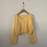 Yeknu  Autumn Winter Pullover Furry Sweater Tops Women V-Neck Korean Modis Ladies Cropped Sweaters Long Sleeve Loose Woman Sweater