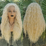 Yeknu  Ash Blonde Long Curly Lace Front Wig for Women Synthetic Middle Part 613 Honey Blonde Loose Deep Curly Flutty Hair Wigs Daily
