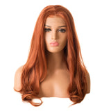 Yeknu  Long Auburn Wig Layered Natural Wavy Synthetic Hair Free Part Copper Wigs for Women Curly Orange Wig for Daily Party Cosplay