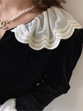 Yeknu  Autumn Velvet Shirts Tops Women Lace Patchwork Fashion Ruffle Long Sleeve Ladies Blouses Vintage Korean Loose Woman Shirt