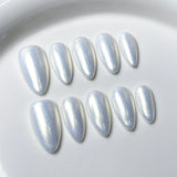 Yeknu 10Pcs Handmade Press on Nails Cat Eye Moon Decorations Aurora False Nails Short Almond Acrylic Wearable Manicure for Spice Girl