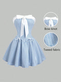 Yeknu  Sweetra Women's Cute Off-Shoulder Bow-Tie A-Line Mini Dress, Sweet & Pure, Suitable For Birthday Party, Royal Blue