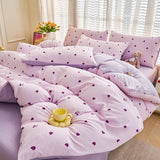 Yeknu  Ins-style Bedding Set Purple Heart Cherry Printed Duvet Cover Set Sheet Set King Queen Size for Home Bedroom Decor Bithday Gift