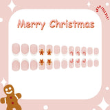 Yeknu  24pcs Christmas Short Almond Press on Nails French Gingerbread Cane Fake Nail for Women&Girl Removable Wearable False Nail Art