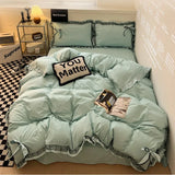 Yeknu  Ins Style Bow Embroidery Pure Cotton Bed Sets Princess Brushed Bedding Set with Lace Single Double Queen King Size Bedclothes