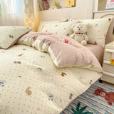 Yeknu 100% Cotton 4-Piece Duvet Cover Set (1 Duvet Cover 2 Pillowcases 1 sheet), Minimalist Cartoon Design, Ultra-Soft Bedding Set