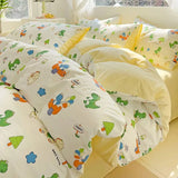 Yeknu  Ultra-Soft Wrinkle Gauze Washed Cotton Bedding Set: Ins Printed Duvet Cover, Sheets | 3/4 Pcs for Dorm & Home