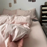 Yeknu  Clearance! Authentic Japanese Minimalist Striped Duvet Cover Set - 3/4 Piece Dorm Bedding for Students, Budget-Friendly
