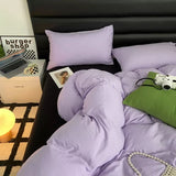 Yeknu Ins Purple Bedding Set Polyester Soft Home Textile Queen King Size Flat Bed Sheet Quilt Cover Pillowcase Duvet Covers
