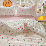 Yeknu  3 Piece Sheet Set  pink tulip duvet cover Set ， comfortable Bedding Set Bedspread for All Season