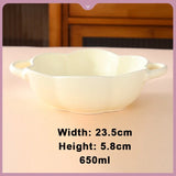 Yeknu  1pc Nordic Creative Ceramic Double Ear Lace Shape Bowl 650ML Household Cream Style Tableware Fruit Salad Soaked Noodle Soup Bowl