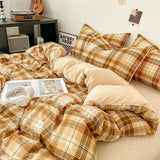 Yeknu Japanese Style Check Queen Duvet Cover Set 1/3 Pcs Soft Washed Quilt Cover and Pillowcase or Only Quilt Covers Blanket Cover Set
