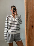Yeknu  Autumn Pullover Knitted T-Shirts Women Striped Print Fashion Casual Loose Ladies Blouses Korean Style Woman Sweaters Tops