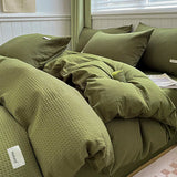 Yeknu Simple Waffle Jacquard 100% Cotton Bedding Set Soft Comfortable Queen Duvet Cover Set with Sheets Quilt Cover and Pillowcases