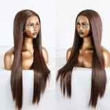 Yeknu  Dark Brown Wig Synthetic Lace Frong Wig Silk Straight Hair Glueless Wig for Women  Long Women'S Wigs Cosplay Chocolate Brown Wig