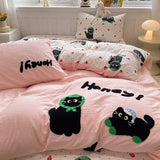 Yeknu Cute Cat  Bedding Set For adults kids Brown pink Lovely Bed Sheet set With Pillowcases Colorful King Queen Full size