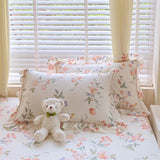 Yeknu 100% Cotton 2pcs Flower Prints Ruffles Pillowcases 48x74cm Sizes Cushion Cover for Bed Floral Style Adults Kids Pillowslip 베개커버