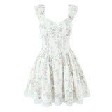Yeknu  Jastie Sweet Girl Lace Spliced Floral Print Mini Dress Women Elegant A-line Flying Sleeve Summer Dresses Holiday Robe