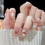 Yeknu  24pcs Short False Nail Gradient Color With Glitter Sequins Design Fake Nails Patch Full Cover Artificial Acrylic Nail Tips