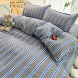 Yeknu New Korean Style Bedding Set Kids Adults Twin Full Queen Size Bed Flat Sheet Duvet Cover Pillowcases Coffee Stripe Bed Linen