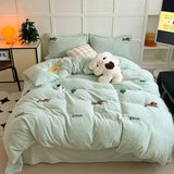 Yeknu New Embroidered Teddy Velvet Bedding Set Winter Warm High-end Soft Warmth Duvet Cover Set with Sheet Quilt Cover and Pillowcases