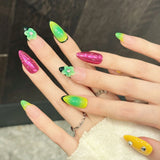 Yeknu  10pcs Handmade Leopard Press on Nails 3D Carving Petals Design False Nails Wearable Detachable Glossy Almond Fake Nail Tips